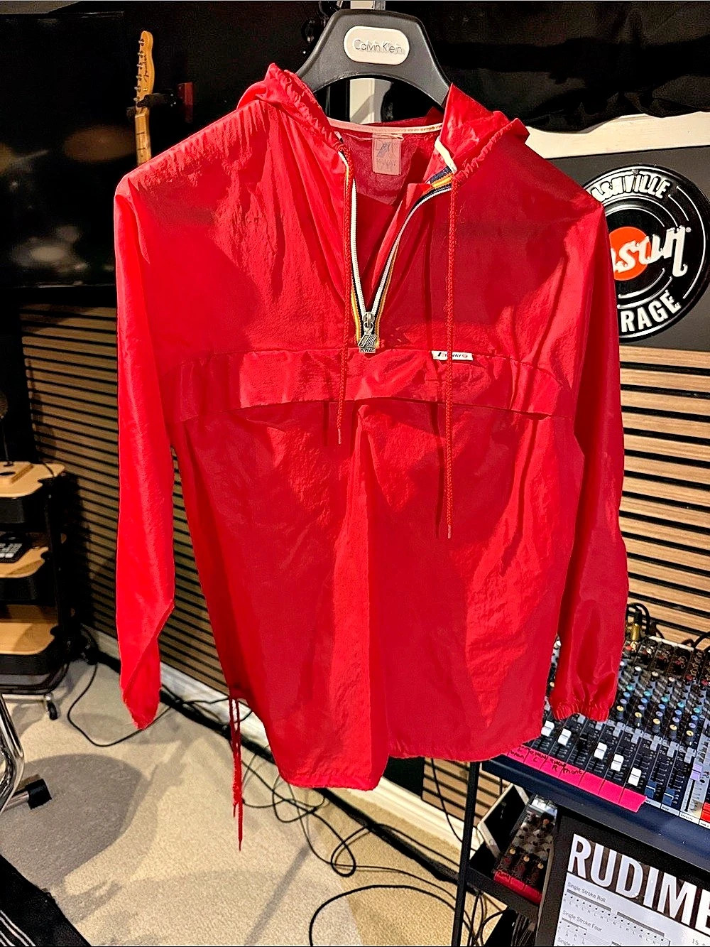 K-Way Le Vrai Claude Windbreaker Red Hooded Jacket